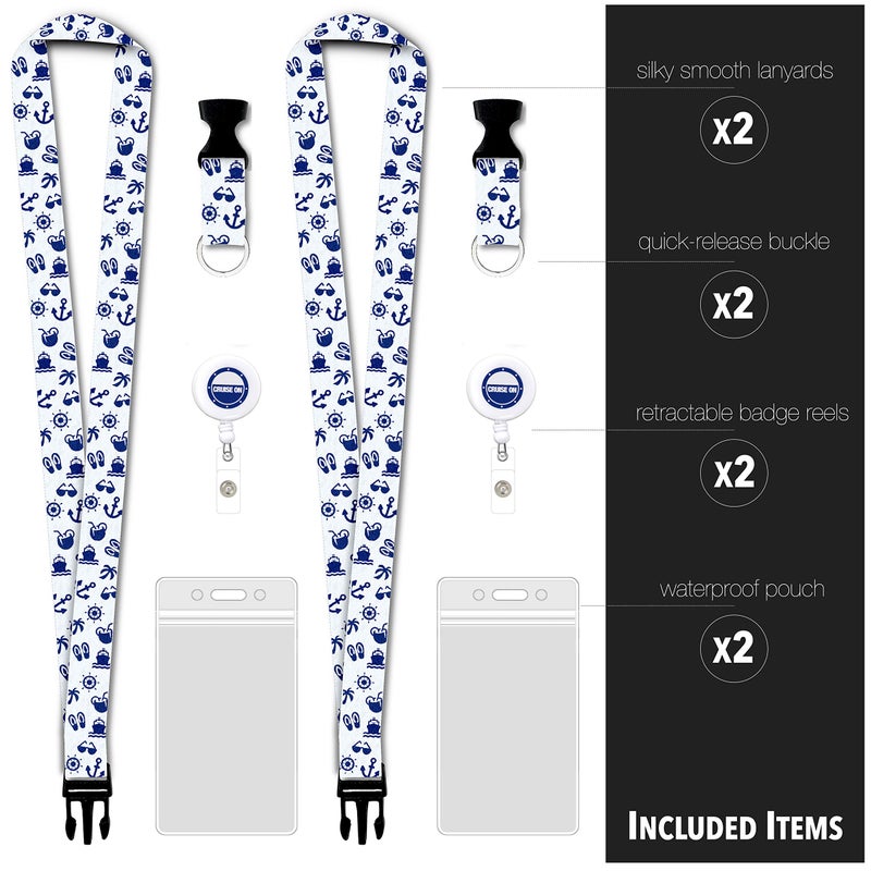 Cruise On Cruise Lanyard for Ship Cards â€“ 2-Pack Retractable Badge & Waterproof Key Card Holder for Ship Cards â€“ Cruise Essentials 2026-2027, Perfect for Travel & Vacation (White & Navy) - Image 3